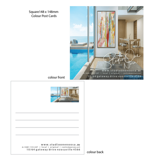 Square Post Cards 148 x 148 on 300gsm Satin or Laminated Card Stock - Studio One Noosa